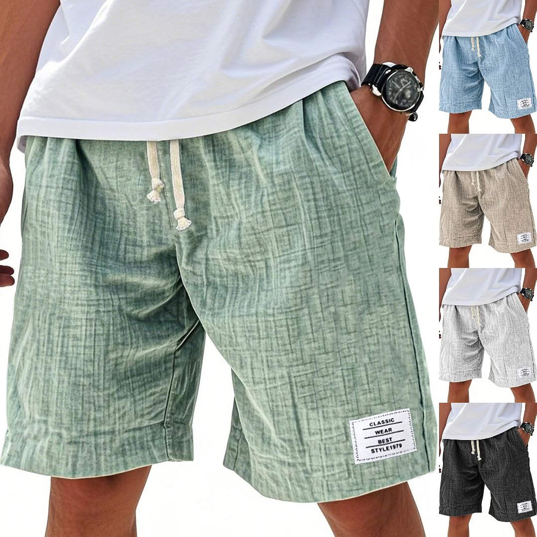Men's Casual Knee-Length Shorts – Elastic Waist, Solid Color, Daily & Beach