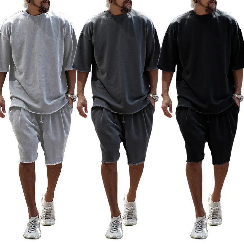 Men's Casual Solid Color Two-Piece Shorts Set