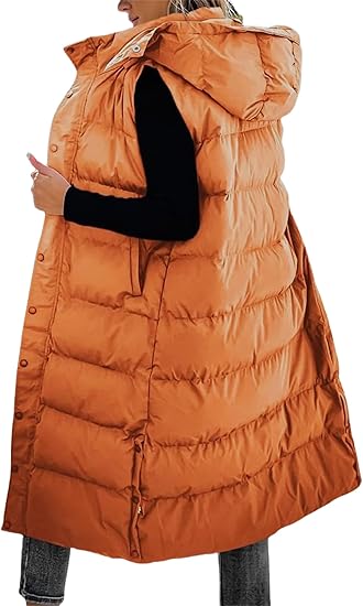 Women's Long Puffer Vest | Quilted Hood & Button Closure ❄️