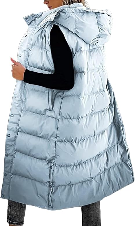 Women's Long Puffer Vest | Quilted Hood & Button Closure ❄️