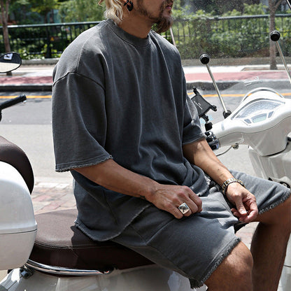Men's Casual Solid Color Two-Piece Shorts Set