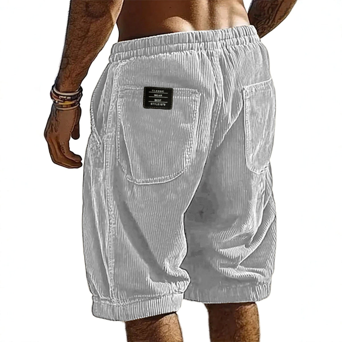 Men's Resort Stylish Corduroy Multi-Pocket Classic Embroidered Label Shorts
