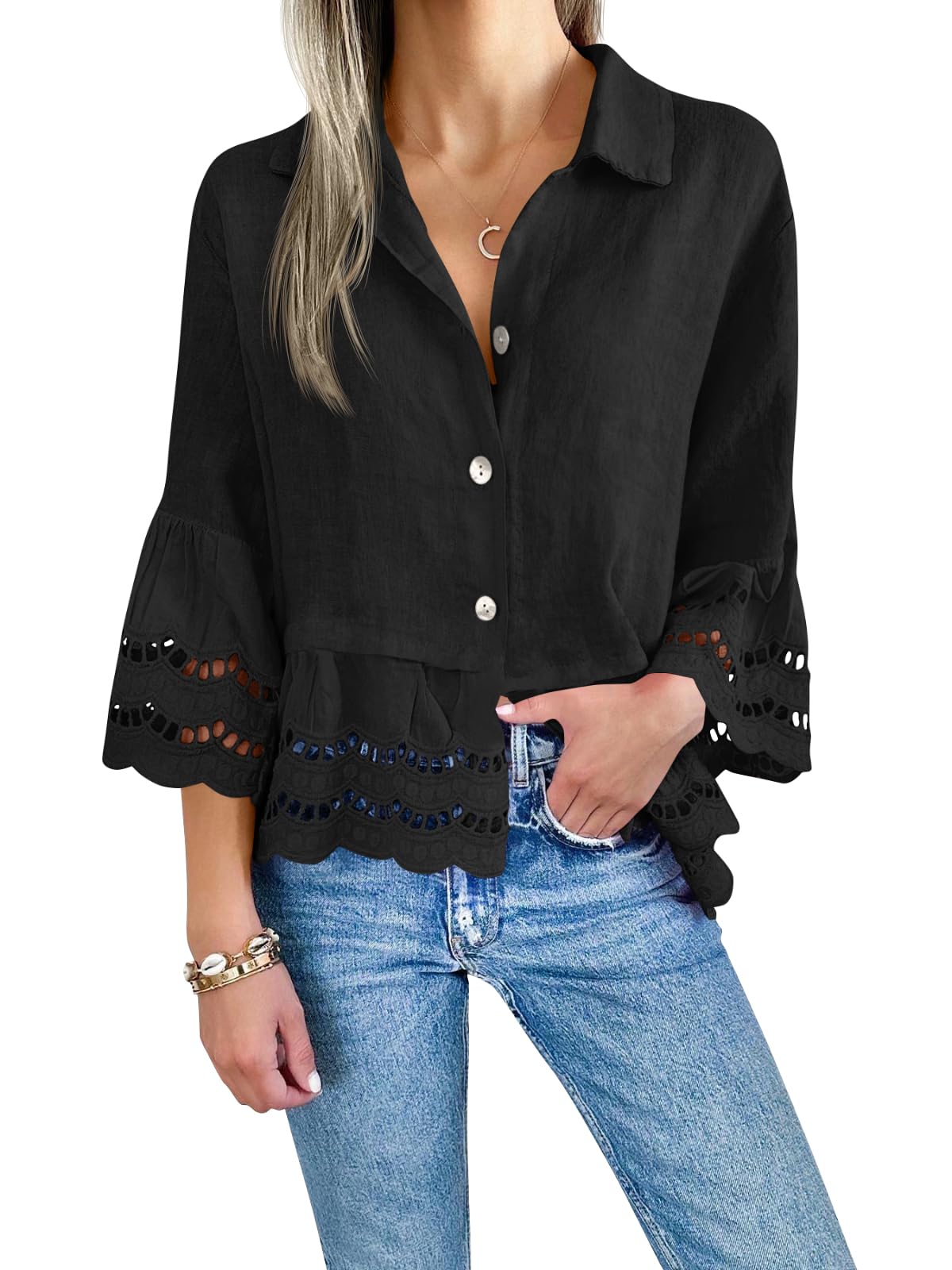 Women's Eyelet Lace Blouse Tops (Buy 2 Free Shipping£©