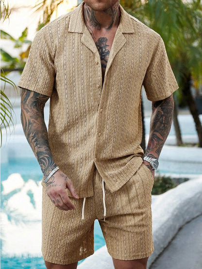 Men's Relaxed Hollow-Out Knit Resort Two-Piece Set