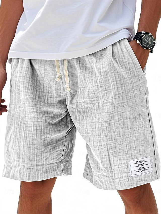 Men's Casual Knee-Length Shorts – Elastic Waist, Solid Color, Daily & Beach
