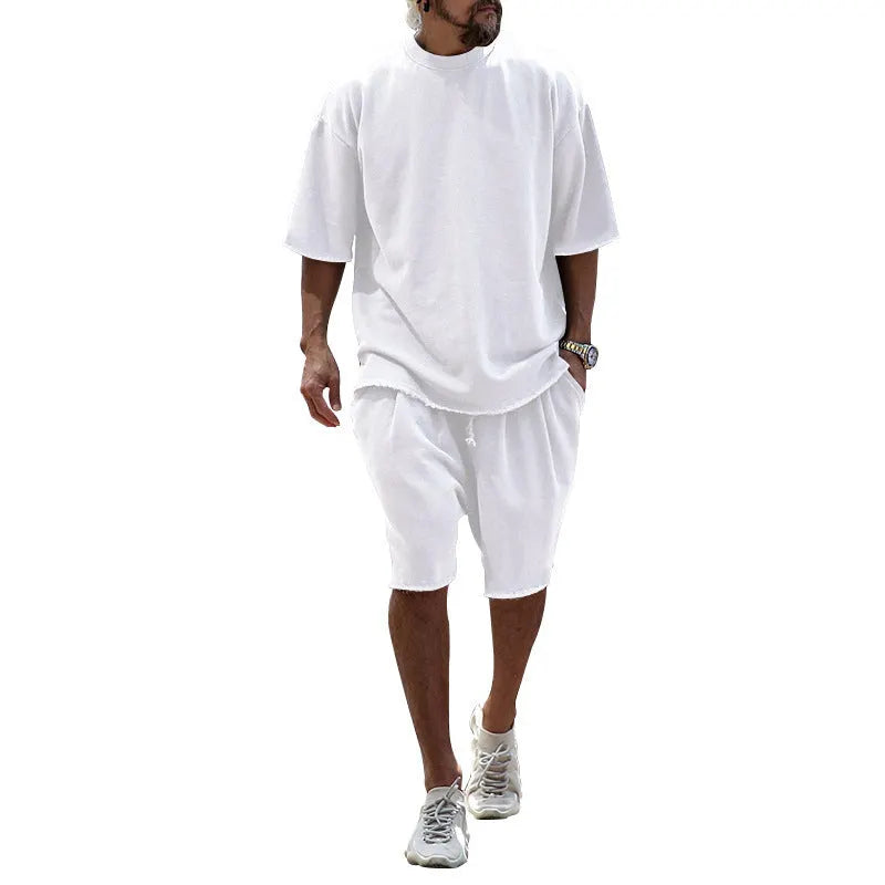Men's Casual Solid Color Two-Piece Shorts Set