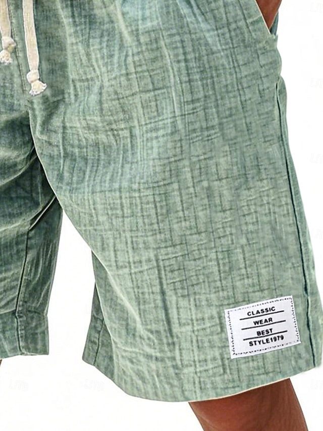 Men's Casual Knee-Length Shorts – Elastic Waist, Solid Color, Daily & Beach
