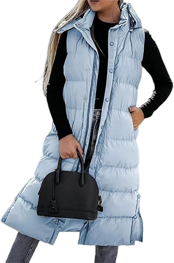 Women's Long Puffer Vest | Quilted Hood & Button Closure ❄️