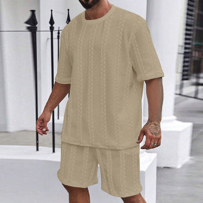 Men’s Breathable Textured T-Shirts Shorts Set – Lightweight Summer Comfort Fit