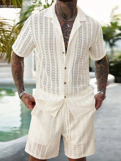 Men's Relaxed Hollow-Out Knit Resort Two-Piece Set