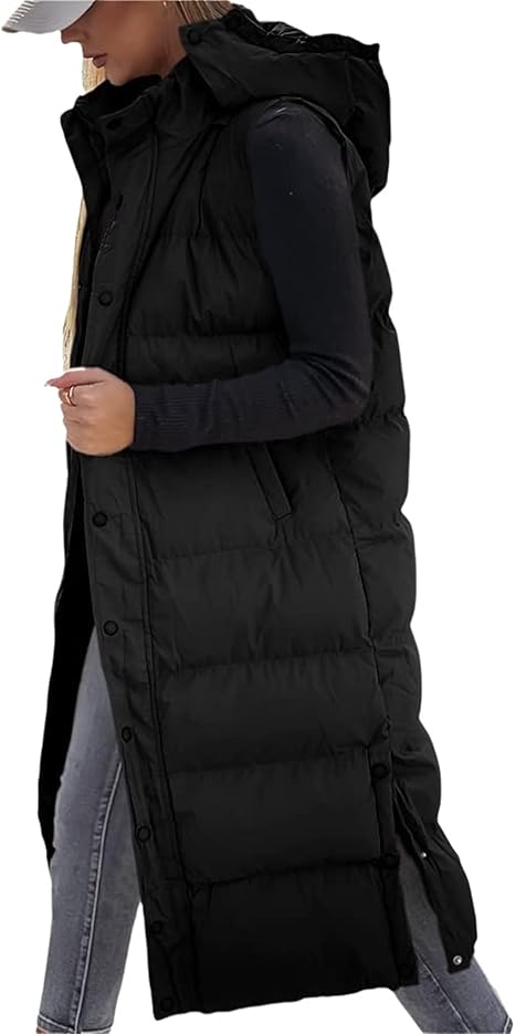 Women's Long Puffer Vest | Quilted Hood & Button Closure ❄️