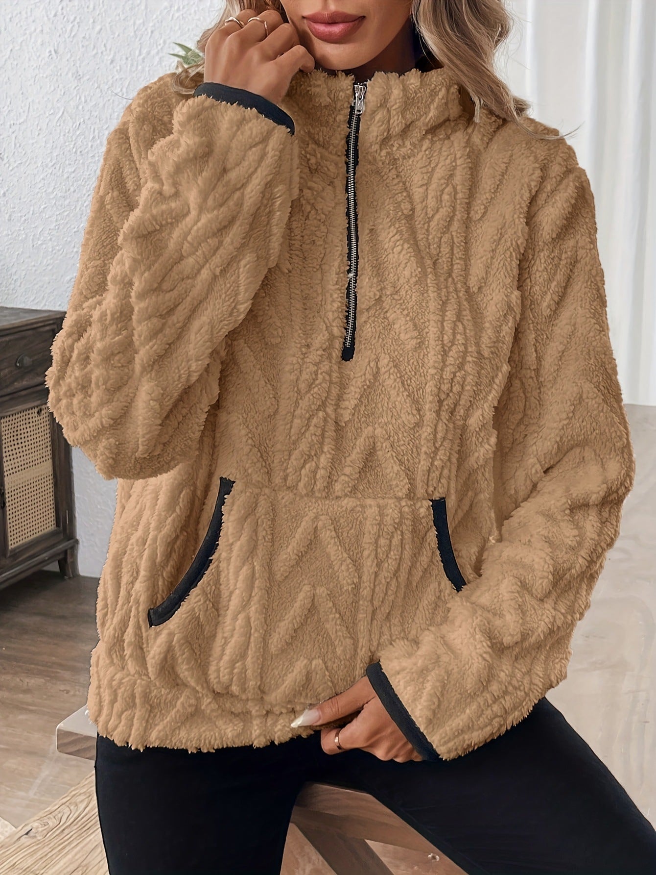 Half-Zip Fuzzy Sweatshirt 🍂 | Cloud-Soft + Roomy Pockets – Comfy Daily/Lounge