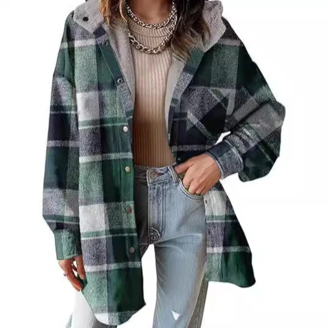 Women's Flannel Hooded Plaid Shacket Thick Coat Winter Coat for Warmth Button down Warm and Fuzzy Fleece Jacket