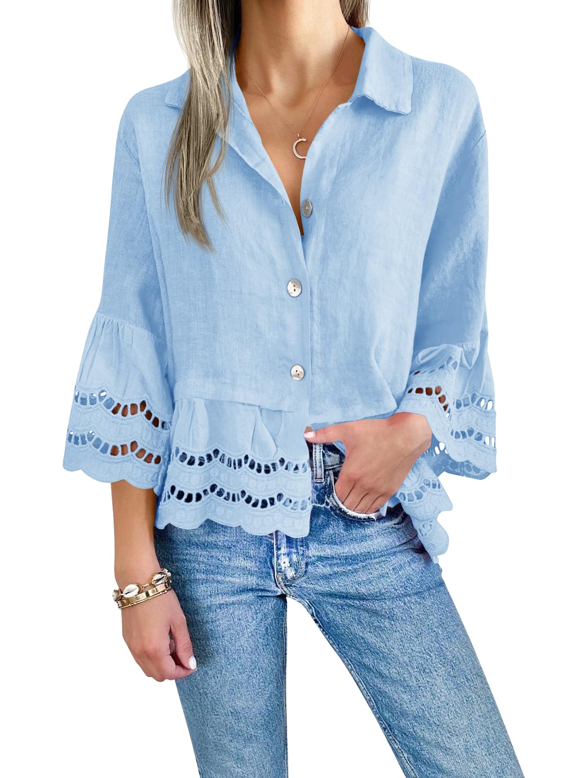 Women's Eyelet Lace Blouse Tops (Buy 2 Free Shipping£©