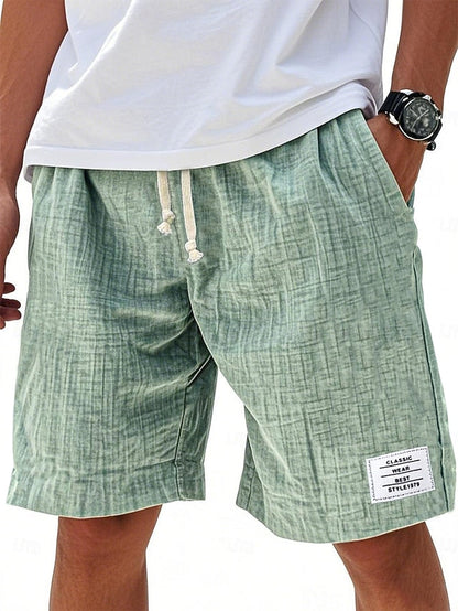 Men's Casual Knee-Length Shorts – Elastic Waist, Solid Color, Daily & Beach