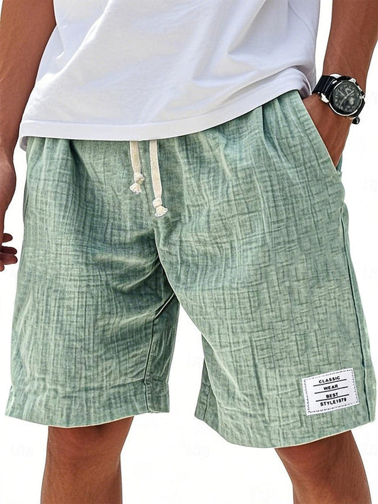 Men's Casual Knee-Length Shorts – Elastic Waist, Solid Color, Daily & Beach