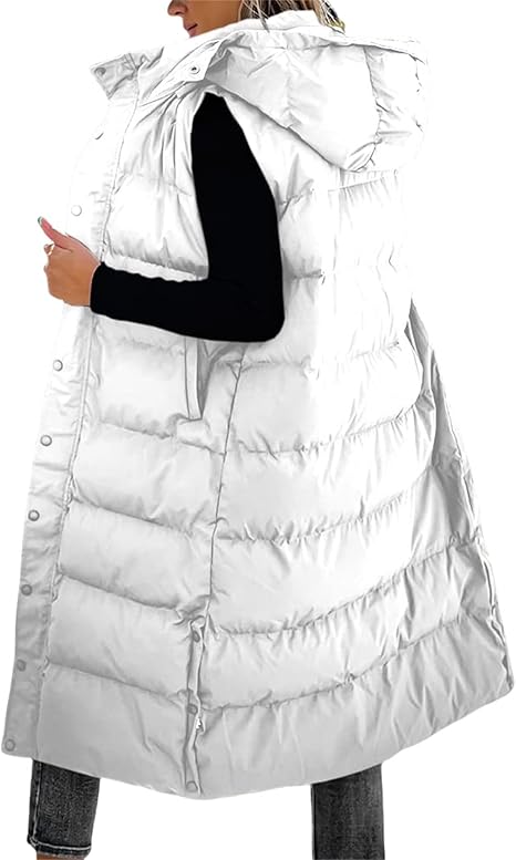 Women's Long Puffer Vest | Quilted Hood & Button Closure ❄️