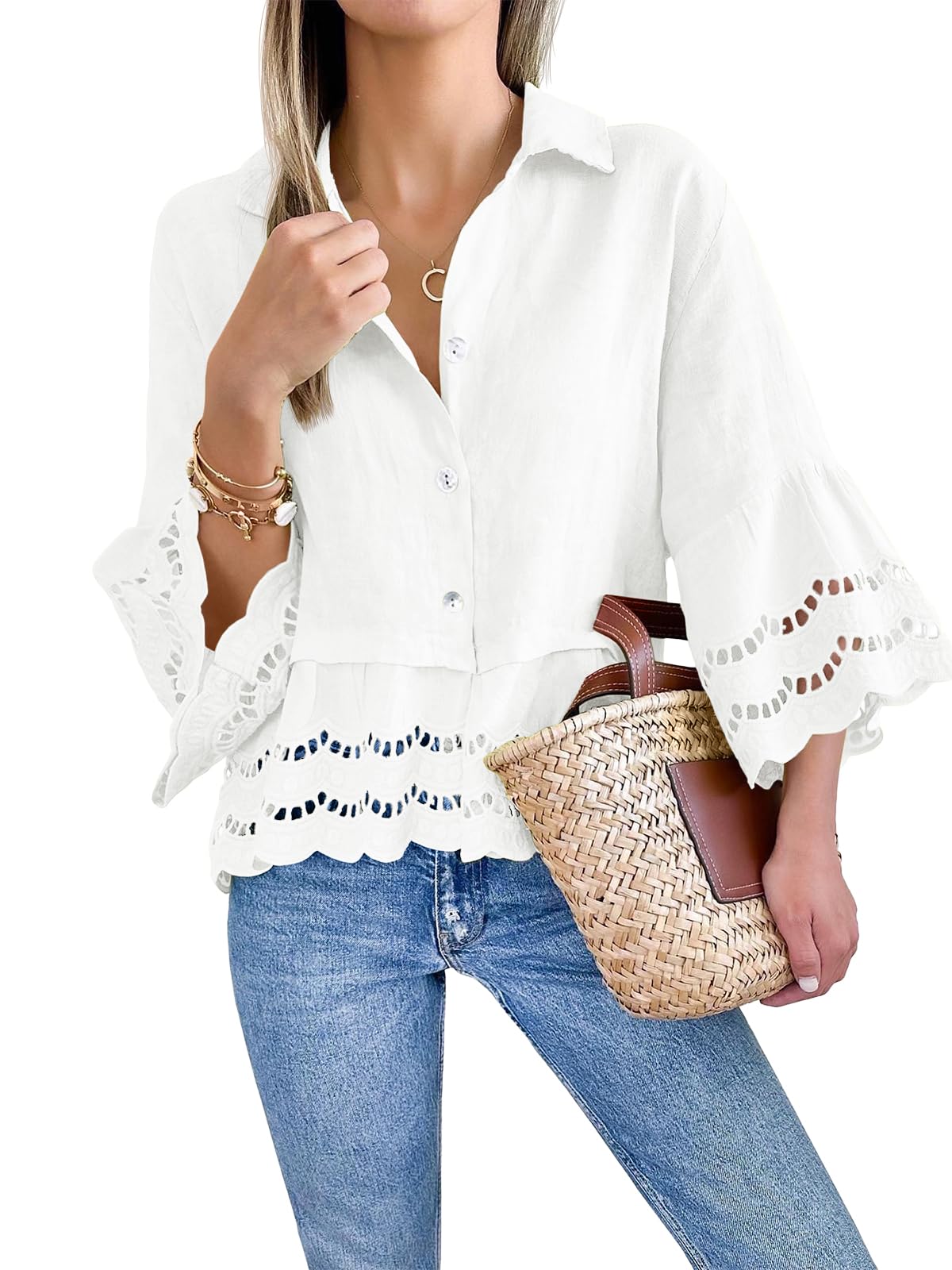 Women's Eyelet Lace Blouse Tops (Buy 2 Free Shipping£©