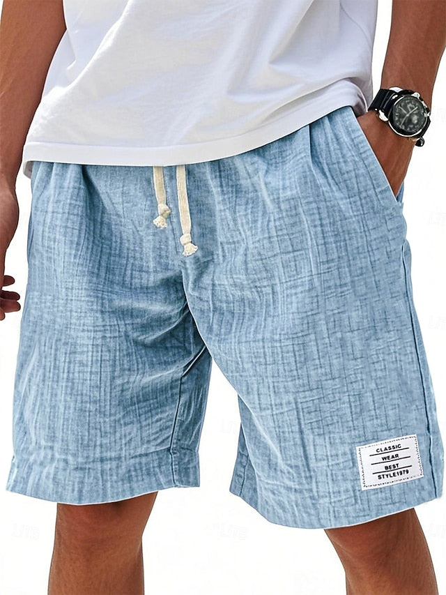 Men's Casual Knee-Length Shorts – Elastic Waist, Solid Color, Daily & Beach