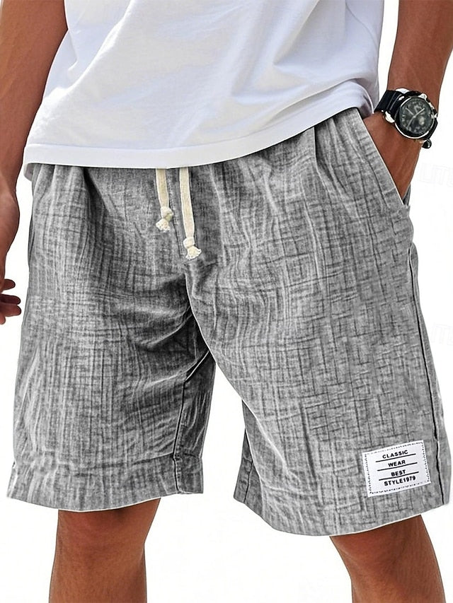 Men's Casual Knee-Length Shorts – Elastic Waist, Solid Color, Daily & Beach