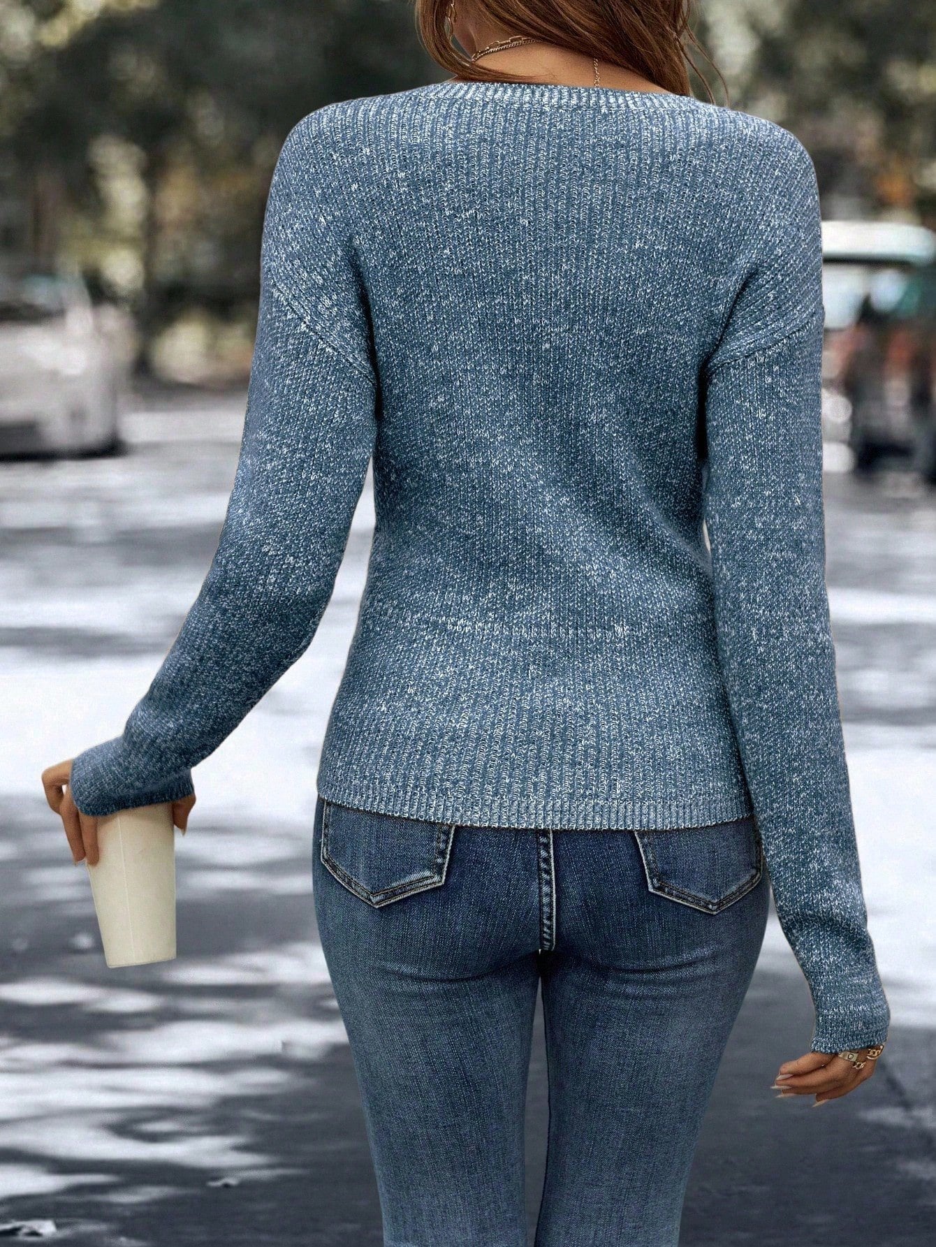 Elegant Women's Casual Knit Sweater, Long Sleeve Warm Pullover for Spring & Fall, Korean Style Holiday Fashion Top