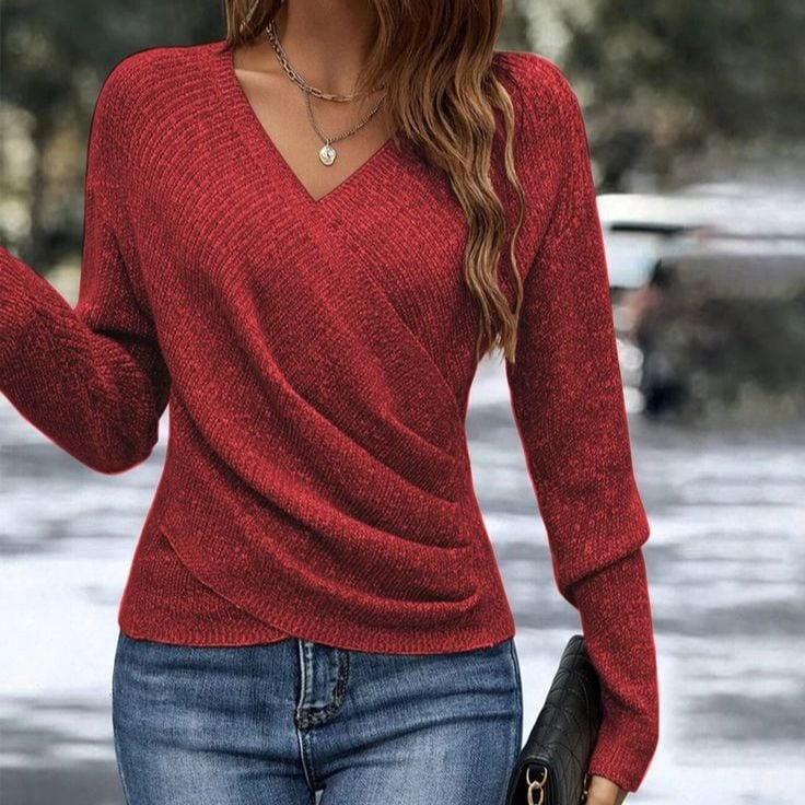 Elegant Women's Casual Knit Sweater, Long Sleeve Warm Pullover for Spring & Fall, Korean Style Holiday Fashion Top