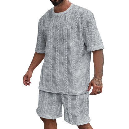 Men’s Breathable Textured T-Shirts Shorts Set – Lightweight Summer Comfort Fit