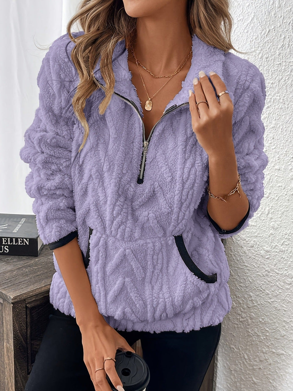 Half-Zip Fuzzy Sweatshirt 🍂 | Cloud-Soft + Roomy Pockets – Comfy Daily/Lounge