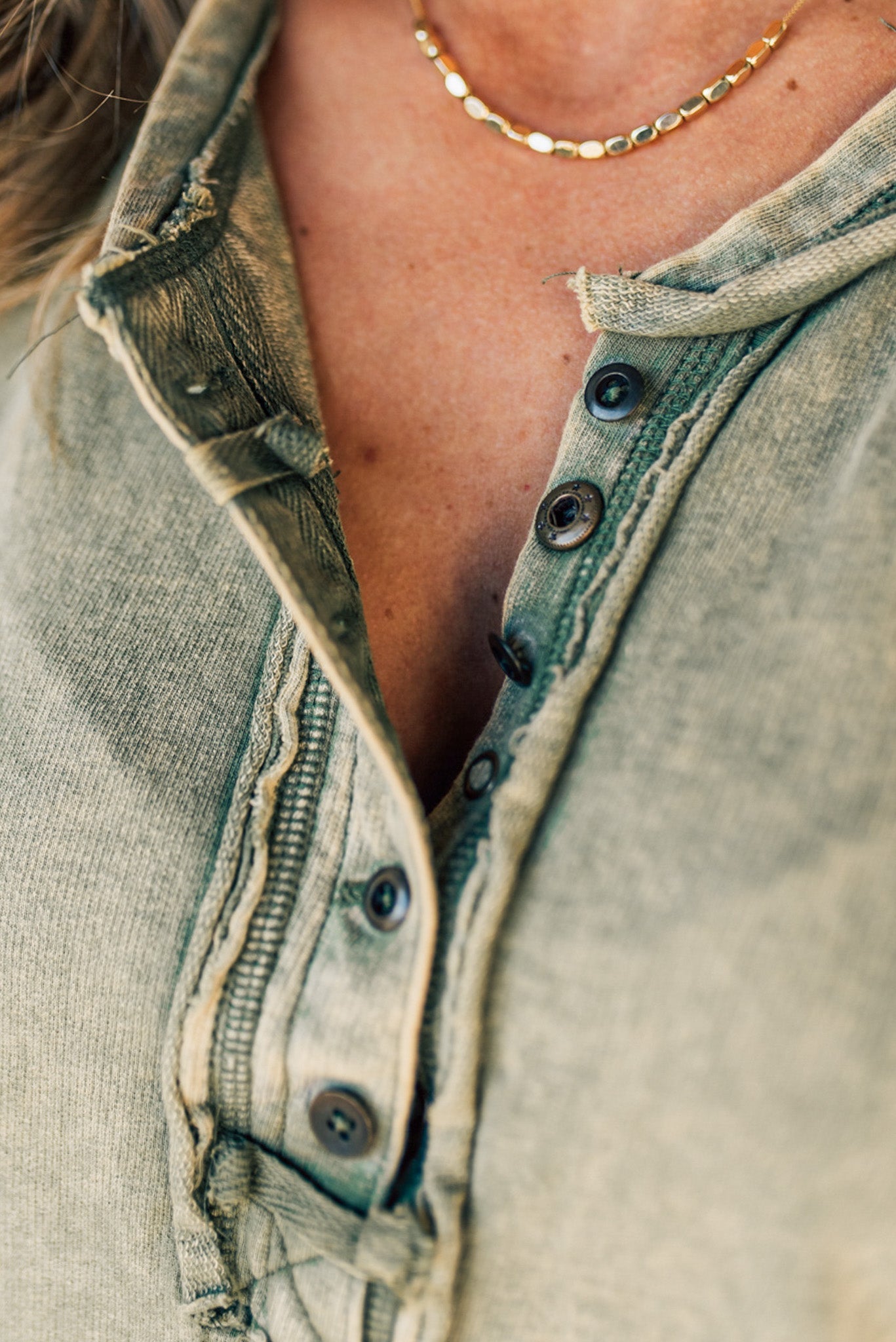 Women's Button Mix Washed Henley Tank (Buy 2 Free Shipping)