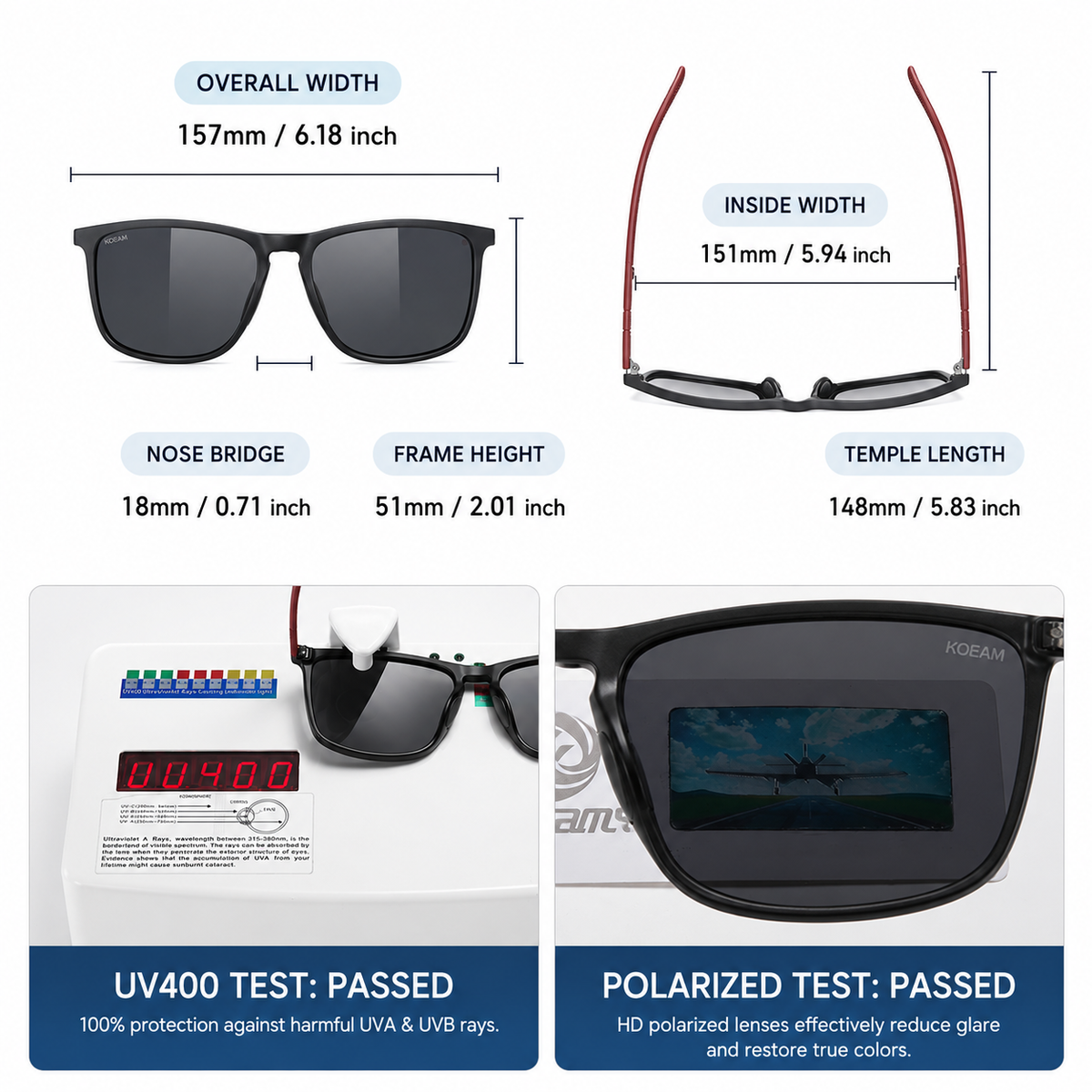 Polarized Square Sunglasses – Driving, Night Vision & UV Protection