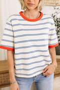 Women's Color Block Short Sleeve Striped T Shirt (Buy 2 Free Shipping)