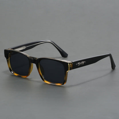 Colorblock Square Frame Polarized Retro Sunglasses