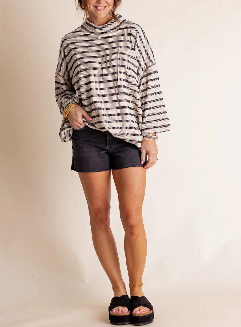 Women's Oversized High Neck Urban Ribbed Striped Top (Buy 2 Free Shipping)