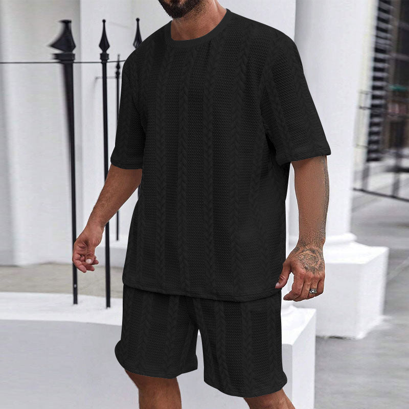 Men’s Breathable Textured T-Shirts Shorts Set – Lightweight Summer Comfort Fit