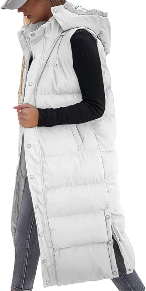 Women's Long Puffer Vest | Quilted Hood & Button Closure ❄️