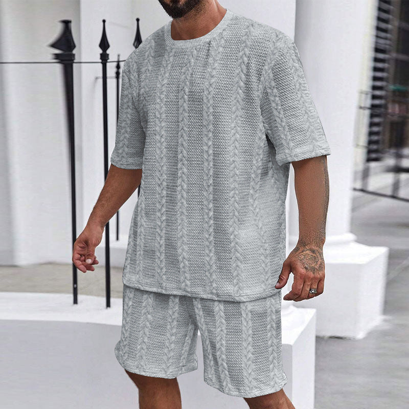Men’s Breathable Textured T-Shirts Shorts Set – Lightweight Summer Comfort Fit