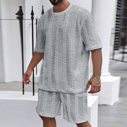 Men’s Breathable Textured T-Shirts Shorts Set – Lightweight Summer Comfort Fit