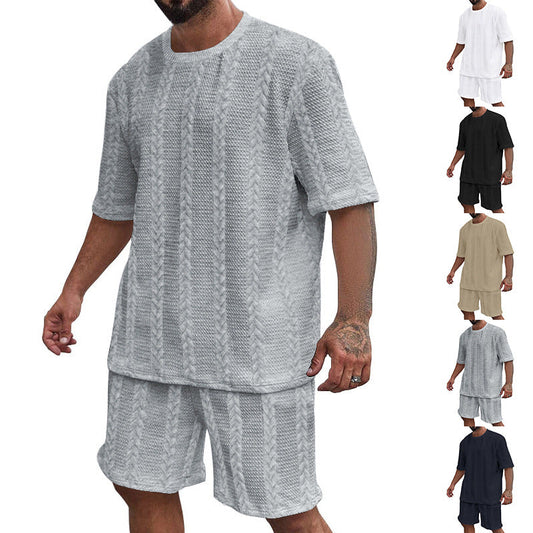 Men’s Breathable Textured T-Shirts Shorts Set – Lightweight Summer Comfort Fit