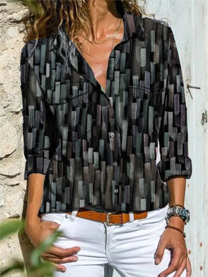 Women's Vintage Colorful Vertical Stripes Print Shirt