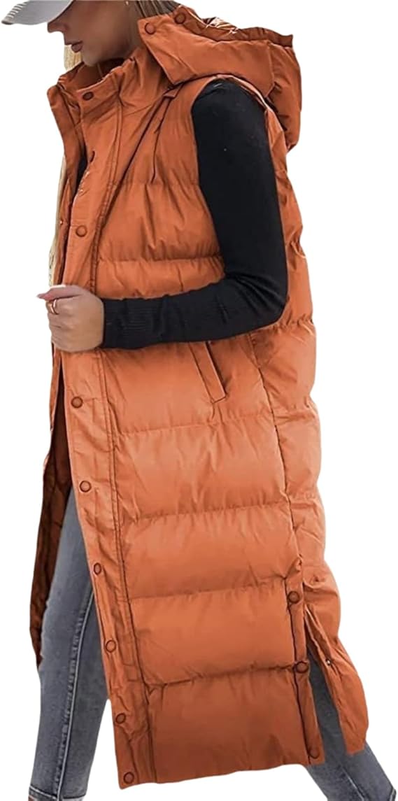 Women's Long Puffer Vest | Quilted Hood & Button Closure ❄️