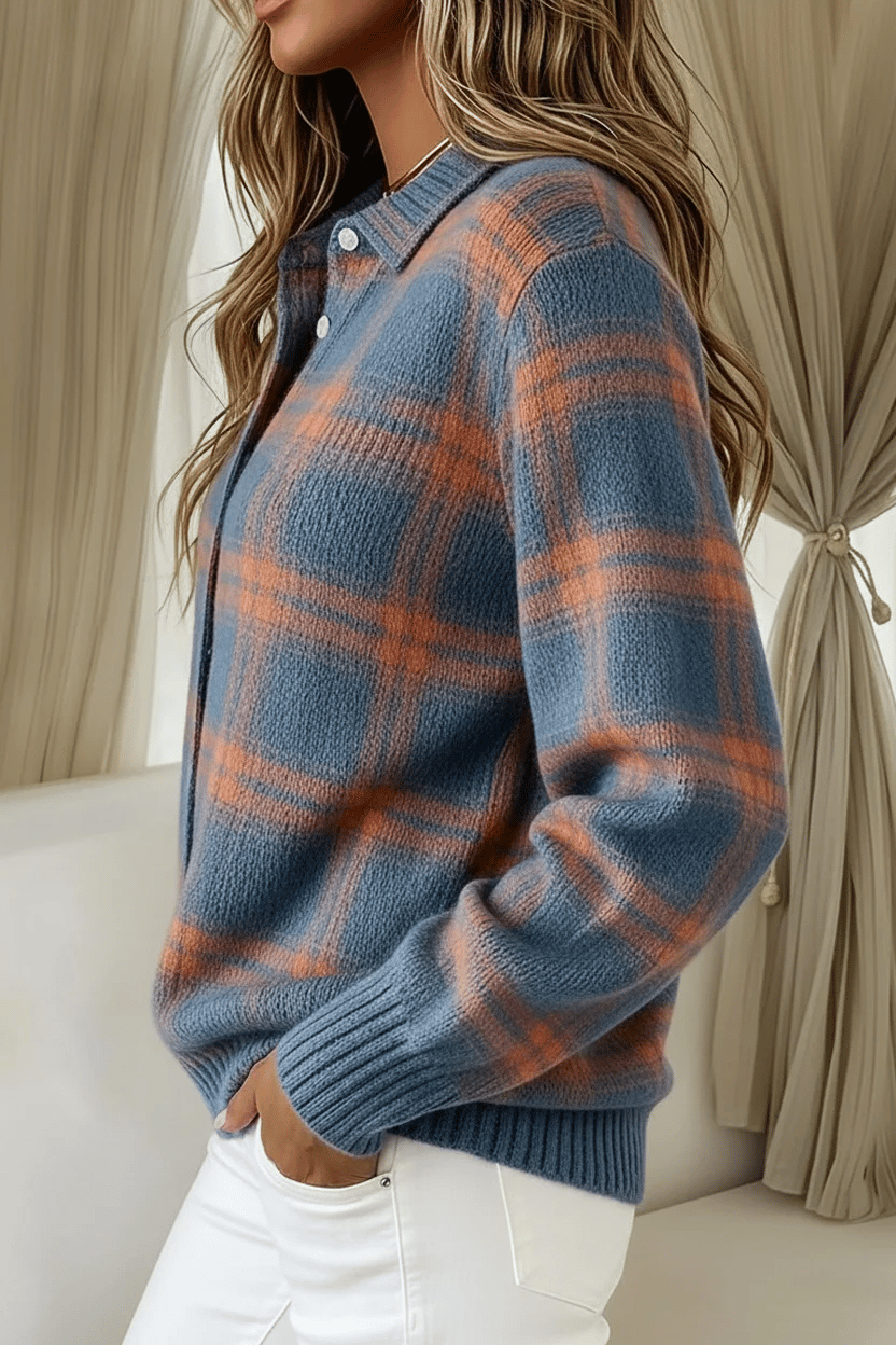 CLEARANCE SALE🔥 Women's Plaid Print Casual Cotton Buttoned Cardigan Sweater[Buy 2 Free Shipping]