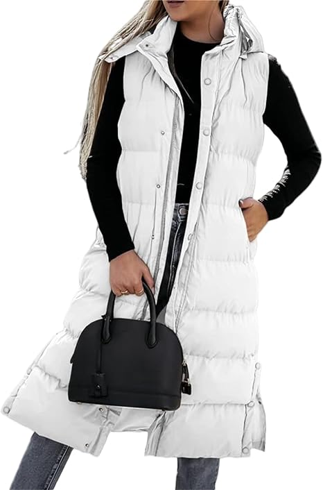 Women's Long Puffer Vest | Quilted Hood & Button Closure ❄️