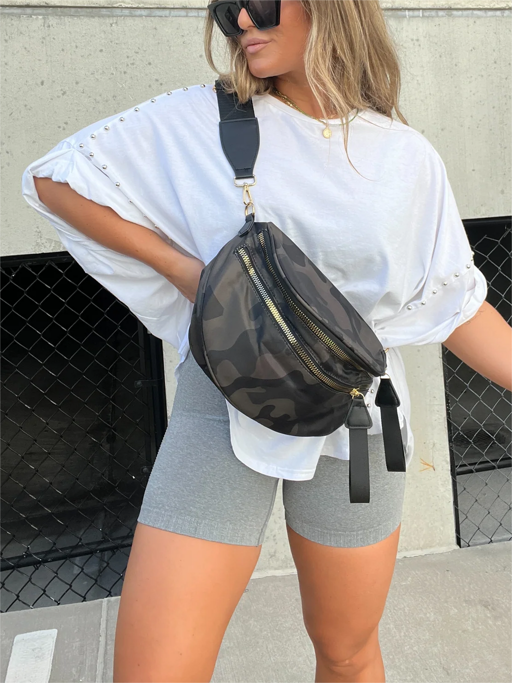 Washed Roll Sleeve Studded Oversized Short Sleeve Top  (Buy 2 Free Shipping)