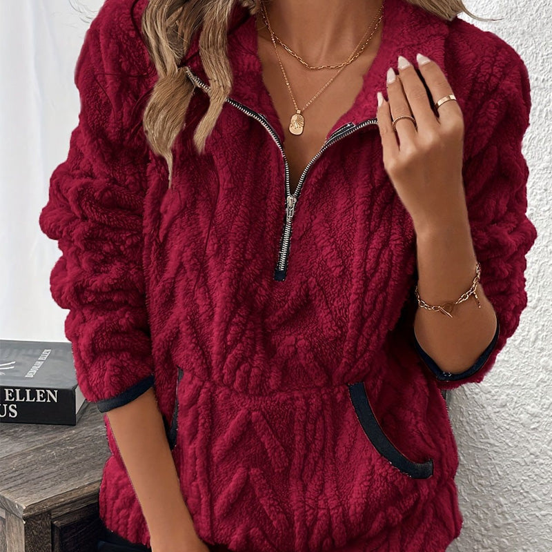 Half-Zip Fuzzy Sweatshirt 🍂 | Cloud-Soft + Roomy Pockets – Comfy Daily/Lounge
